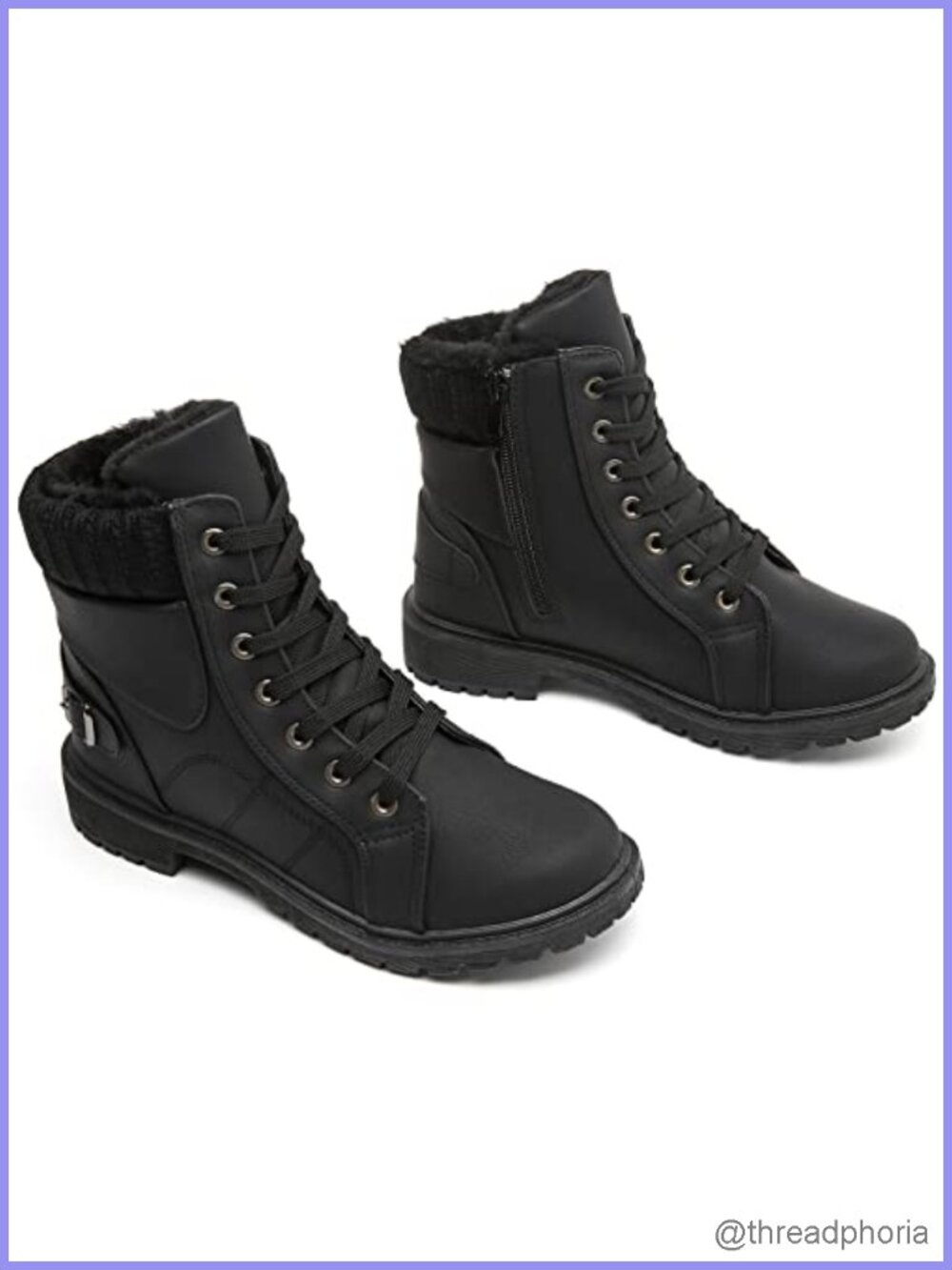 Faux Leather Lace Up Fur Lined Ankle Snow Boots Waterproof Hiking